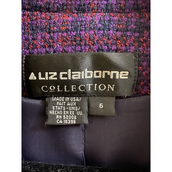 Vintage Liz Claiborne Collection Blazer Jacket Tweed Plaid Wool Purple Womens 6 - Picture 8 of 10